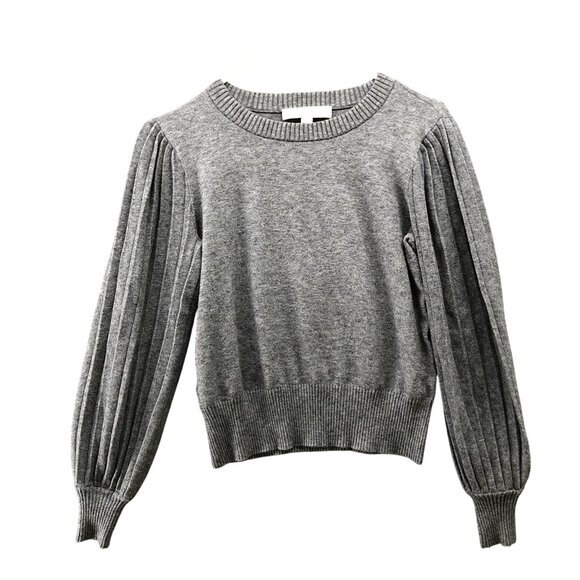 Loft Pleated Balloon Sleeve Sweater Womens S Gray Crewneck Wool Blend - Picture 1 of 8